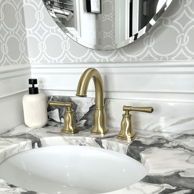 Aurora 2 Handle Widespread Brass Bathroom Faucet with drain assembly in Champagne Gold finish Aurora 2 Handle Widespread Brass Bathroom Faucet with drain assembly in Champagne Gold finish