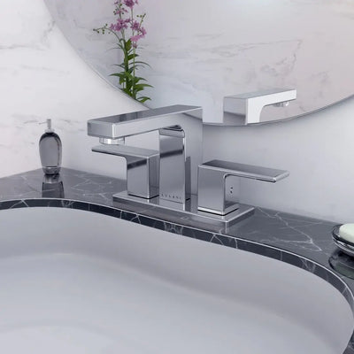 Capri 2 Handle 3 Hole Centerset Brass Bathroom Faucet with drain assembly in Chrome finish Capri 2 Handle 3 Hole Centerset Brass Bathroom Faucet with drain assembly in Chrome finish