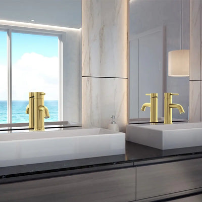 Aruba Stainless Steel 1 Handle Bathroom Faucet with drain assembly in Champagne Gold finish Aruba Stainless Steel 1 Handle Bathroom Faucet with drain assembly in Champagne Gold finish