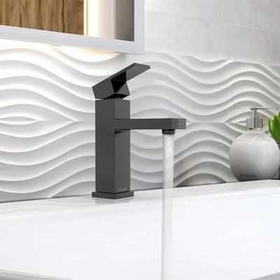 Santorini - Single Hole Stainless Steel Bathroom Faucet with drain assembly in Gun Metal finish Santorini - Single Hole Stainless Steel Bathroom Faucet with drain assembly in Gun Metal finish