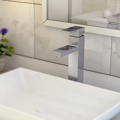 Santorini - Stainless Steel Vessel Bathroom Faucet with drain assembly in Brushed Stainless finish Santorini - Stainless Steel Vessel Bathroom Faucet with drain assembly in Brushed Stainless finish
