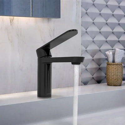 Yasawa - Single Hole Stainless Steel Bathroom Faucet with drain assembly in Steel Black finish Yasawa - Single Hole Stainless Steel Bathroom Faucet with drain assembly in Steel Black finish