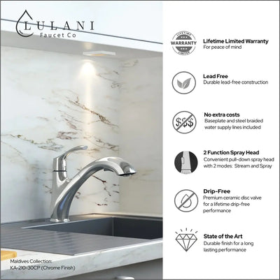 Maldives - Low Profile Pull-Out Kitchen Faucet in Chrome finish Maldives - Low Profile Pull-Out Kitchen Faucet in Chrome finish