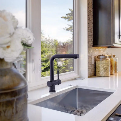 Nassau - Stainless Steel Pull-Out Kitchen Faucet (Aerated spray head) in Steel Black finish Nassau - Stainless Steel Pull-Out Kitchen Faucet (Aerated spray head) in Steel Black finish