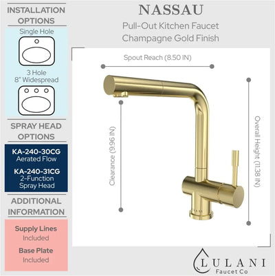 Nassau - Stainless Steel Pull-Out Kitchen Faucet (Aerated spray head) in Champagne Gold finish Nassau - Stainless Steel Pull-Out Kitchen Faucet (Aerated spray head) in Champagne Gold finish