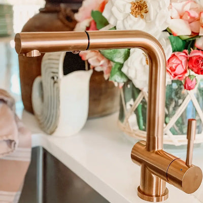 Nassau Stainless Steel 1 Handle Pull-Out Swivel Kitchen Faucet with PVD Finish Includes Baseplate in Rose Gold finish Nassau Stainless Steel 1 Handle Pull-Out Swivel Kitchen Faucet with PVD Finish Includes Baseplate in Rose Gold finish