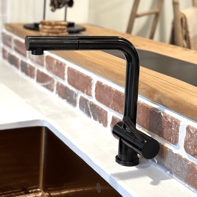 Nassau Stainless Steel 1 Handle Pull-Out Swivel Kitchen Faucet with PVD Finish Includes Baseplate in Steel Black finish Nassau Stainless Steel 1 Handle Pull-Out Swivel Kitchen Faucet with PVD Finish Includes Baseplate in Steel Black finish