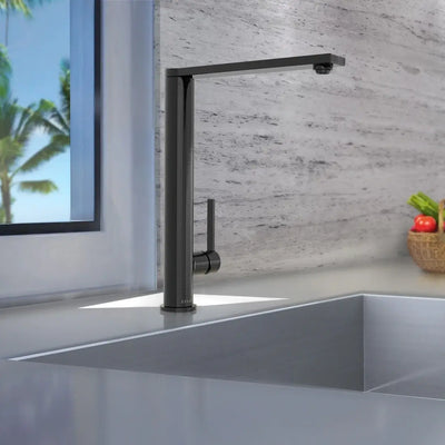 Cebu Stainless Steel 1 Handle Swivel Kitchen Faucet with Baseplate in Gun Metal finish Cebu Stainless Steel 1 Handle Swivel Kitchen Faucet with Baseplate in Gun Metal finish
