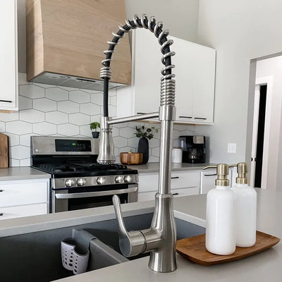 Bora Bora 1 Handle Pull-Down Swivel Kitchen Faucet with Baseplate in Brushed Nickel finish Bora Bora 1 Handle Pull-Down Swivel Kitchen Faucet with Baseplate in Brushed Nickel finish