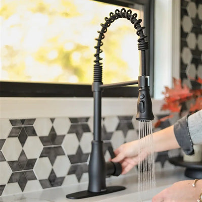 Bora Bora 1 Handle Pull-Down Swivel Kitchen Faucet with Baseplate in Matte Black finish Bora Bora 1 Handle Pull-Down Swivel Kitchen Faucet with Baseplate in Matte Black finish