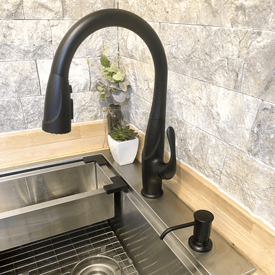 Kauai 1 Handle Swivel Pull-Down Kitchen Faucet Includes Baseplate in Matte Black finish Kauai 1 Handle Swivel Pull-Down Kitchen Faucet Includes Baseplate in Matte Black finish