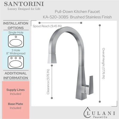 Santorini - Stainless Steel Pull-Down Kitchen Faucet in Brushed Stainless finish Santorini - Stainless Steel Pull-Down Kitchen Faucet in Brushed Stainless finish