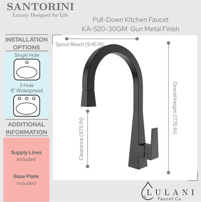 Santorini - Stainless Steel Pull-Down Kitchen Faucet in Gun Metal finish Santorini - Stainless Steel Pull-Down Kitchen Faucet in Gun Metal finish