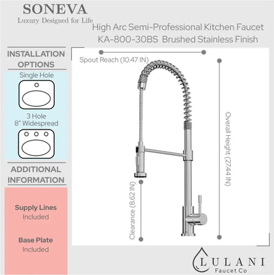 Soneva - High Arc Semi-Professional Kitchen Faucet in Brushed Stainless finish Soneva - High Arc Semi-Professional Kitchen Faucet in Brushed Stainless finish