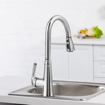 Moorea Dual Sensor 1 handle Pull-Down Kitchen Faucet Includes Baseplate in Chrome finish Moorea Dual Sensor 1 handle Pull-Down Kitchen Faucet Includes Baseplate in Chrome finish