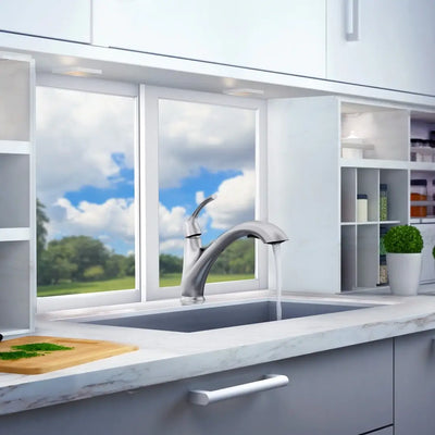 Maldives - Low Profile Pull-Out Kitchen Faucet in Brushed Nickel finish Maldives - Low Profile Pull-Out Kitchen Faucet in Brushed Nickel finish