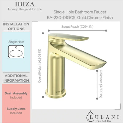 Open Box - Ibiza 1 Handle Single Hole Bathroom Faucet with Drain Assembly in Champagne Gold finish