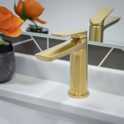 Ibiza 1 handle single hole Bathroom Faucet with drain assembly in Brushed Gold finish