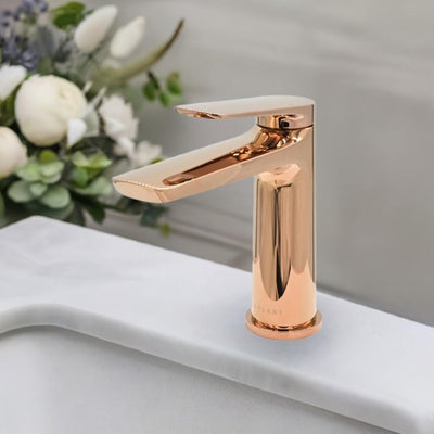 Ibiza 1 handle single hole Bathroom Faucet with drain assembly in Rose Gold finish