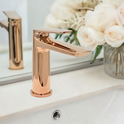 Ibiza 1 handle single hole Bathroom Faucet with drain assembly in Rose Gold finish