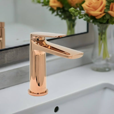 Ibiza 1 handle single hole Bathroom Faucet with drain assembly in Rose Gold finish