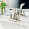 Kauai 2 Handle Centerset Brass Bathroom Faucet with drain assembly in Brushed Nickel finish