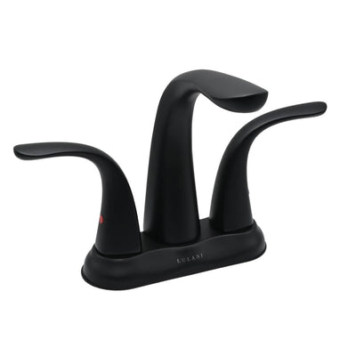 Kauai 2 Handle Centerset Brass Bathroom Faucet with drain assembly in Matte Black finish