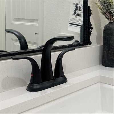 Open Box - Kauai, Centerset Bathroom Faucet with Drain Assembly in Matte Black finish