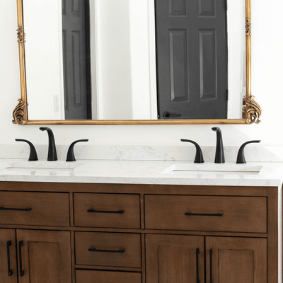 Kauai 2 Handle Widespread Brass Bathroom Faucet with Drain Assembly in Matte Black finish