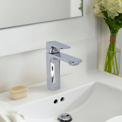 Corsica 1 Handle Single Hole Brass Bathroom Faucet with drain assembly in Chrome finish