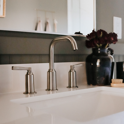 St. Lucia Widespread Bathroom Faucet with drain assembly in Brushed Nickel finish