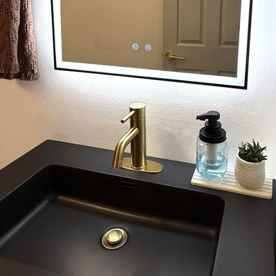 St. Lucia 1 Handle Single Hole Brass Bathroom Faucet with drain assembly in Champagne Gold finish