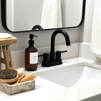 St. Lucia 2 Handle Centerset Brass Bathroom Faucet with drain assembly in Matte Black finish