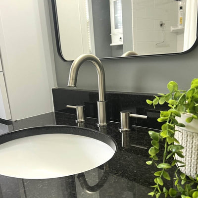 St. Lucia 2 Handle 3 Hole Widespread Brass Bathroom Faucet with drain assembly in Brushed Nickel finish