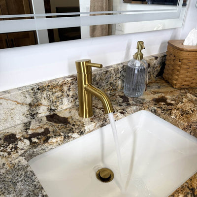 Aruba Stainless Steel 1 Handle Bathroom Faucet with drain assembly in Brushed Gold finish