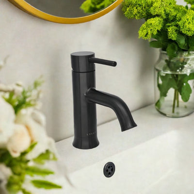 Aruba Stainless Steel 1 Handle Bathroom Faucet with drain assembly in Steel Black finish