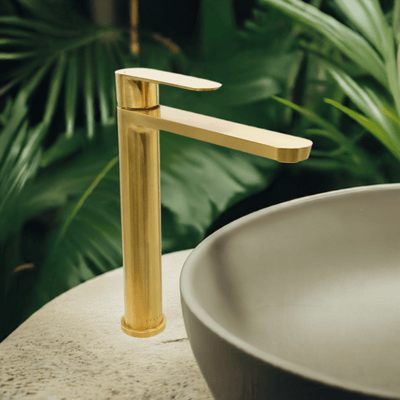 Yasawa Stainless Steel 1 Handle Vessel Sink Bathroom Faucet with drain assembly in Brushed Gold finish