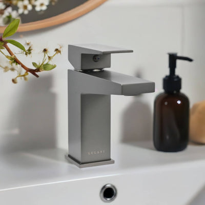 Boracay 1 Handle Single Hole Brass Bathroom Faucet with drain assembly in Gun Metal finish