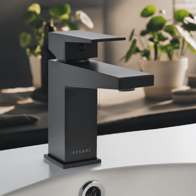 Boracay 1 Handle Single Hole Brass Bathroom Faucet with drain assembly in Matte Black finish