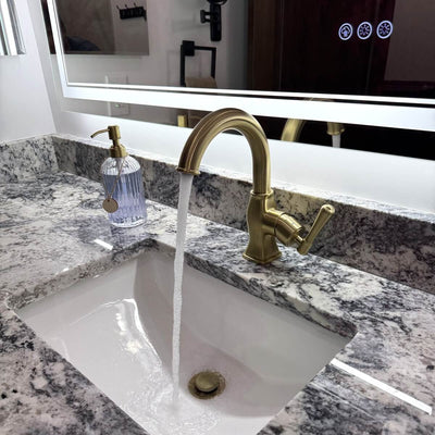 Aurora 1 Handle Single Hole Brass Bathroom Faucet with drain assembly in Champagne Gold finish