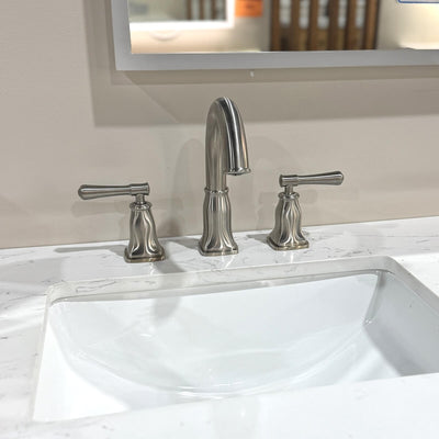 Aurora 2 Handle Widespread Brass Bathroom Faucet with drain assembly in Brushed Nickel finish