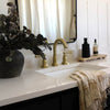 Aurora 2 Handle Widespread Brass Bathroom Faucet with drain assembly in Champagne Gold finish