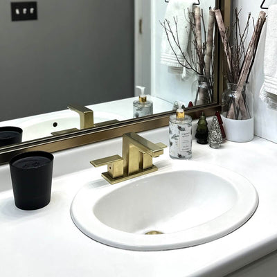 Capri 2 Handle 3 Hole Centerset Brass Bathroom Faucet with drain assembly in Champagne Gold finish