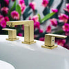 Capri 2 Handle 3 Hole Widespread Brass Bathroom Faucet with drain assembly in Champagne Gold finish
