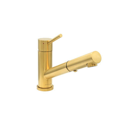 Bali - Stainless Steel 1 Handle 2-Function Pull-Out Swivel Kitchen Faucet with Baseplate in Brushed Gold finish