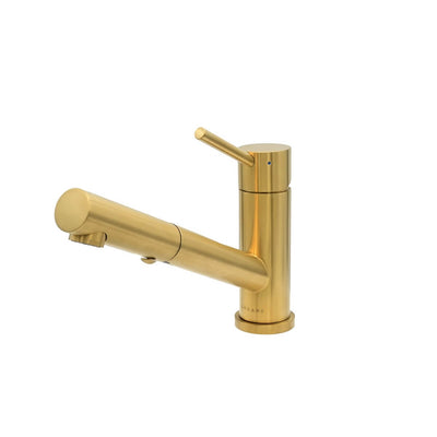 Bali - Stainless Steel 1 Handle 2-Function Pull-Out Swivel Kitchen Faucet with Baseplate in Brushed Gold finish