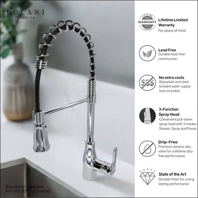 Bora Bora 1 Handle Pull-Down Swivel Kitchen Faucet with Baseplate in Chrome finish