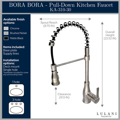 Bora Bora 1 Handle Pull-Down Swivel Kitchen Faucet with Baseplate in All finish