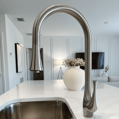 Yasawa Stainless Steel 1 Handle Pull-Down Swivel Kitchen Faucet Includes Baseplate in Brushed Stainless finish
