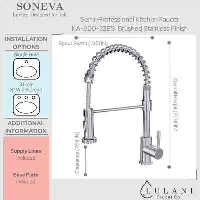 Soneva Stainless Steel 1 Handle Swivel Kitchen Faucet Includes Baseplate